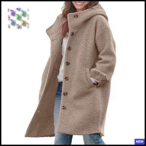 Wool Blend Trench Coat Hooded Oversized Chic Winter Pea Coat Long